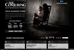 Dark Conjuring sweepstakes site with a haunted-story form, house photography, and film branding.